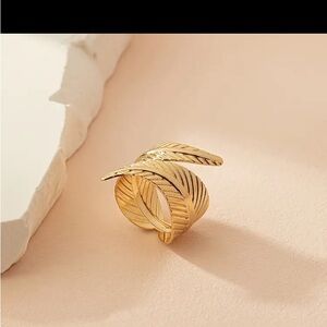 1pc Gold-Tone Leaf Design Iron Cuff Ring for Women - Simple, Elegant Style